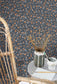 Cherry Flower Market Wallpaper - Bleu Nuit / Orange - Casadeco - 89226515 - Premier Wallcovering