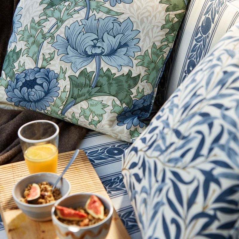 Chrysanthemum Outdoor Fabric - Indigo/Bayleaf - Morris & Co - 227099 - Premier Wallcovering