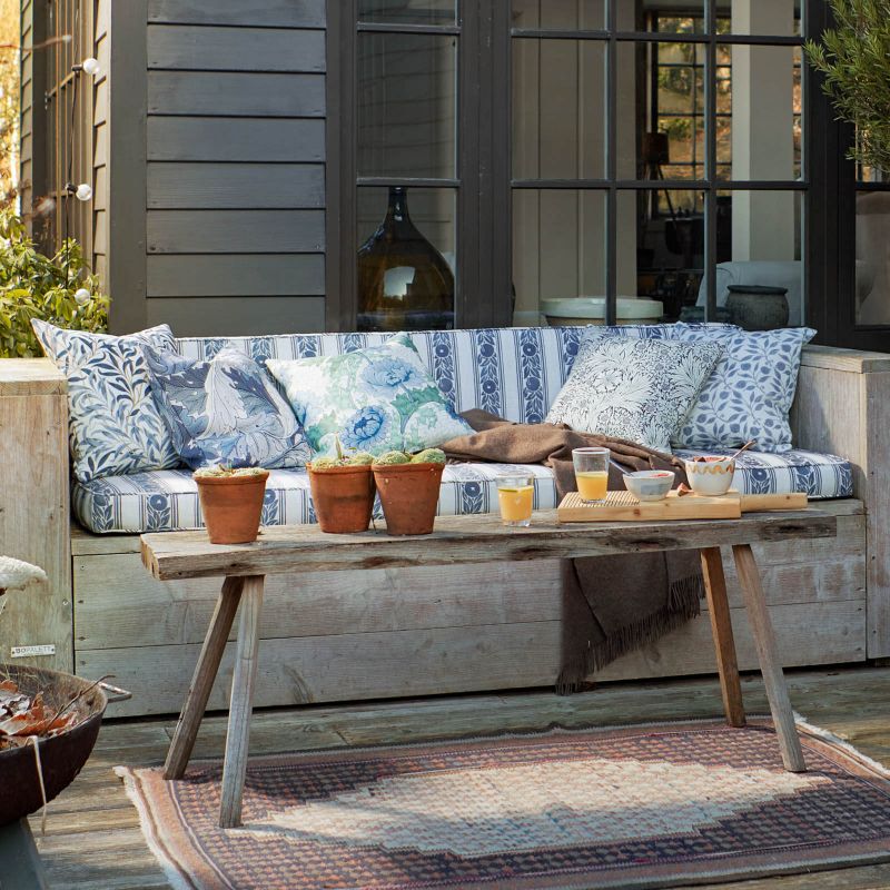 Chrysanthemum Outdoor Fabric - Indigo/Bayleaf - Morris & Co - 227099 - Premier Wallcovering