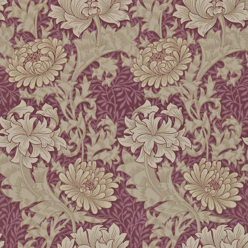 Chrysanthemum Wallpaper - Wine - 212548 - Morris & Co - Premier Wallcovering