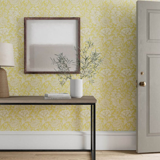Chrysanthemum Toile Wallpaper - Eggshell/Gold - Morris & Co - 216861 - Morris Wallpaper