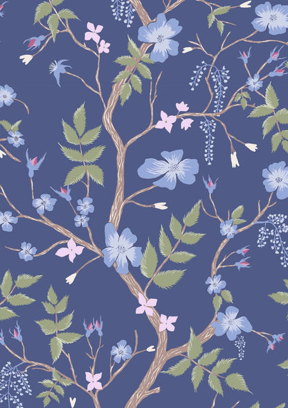 Cinda's Roses Wallpaper - Blue Yonder - Lewis & Wood - Premier Wallcovering