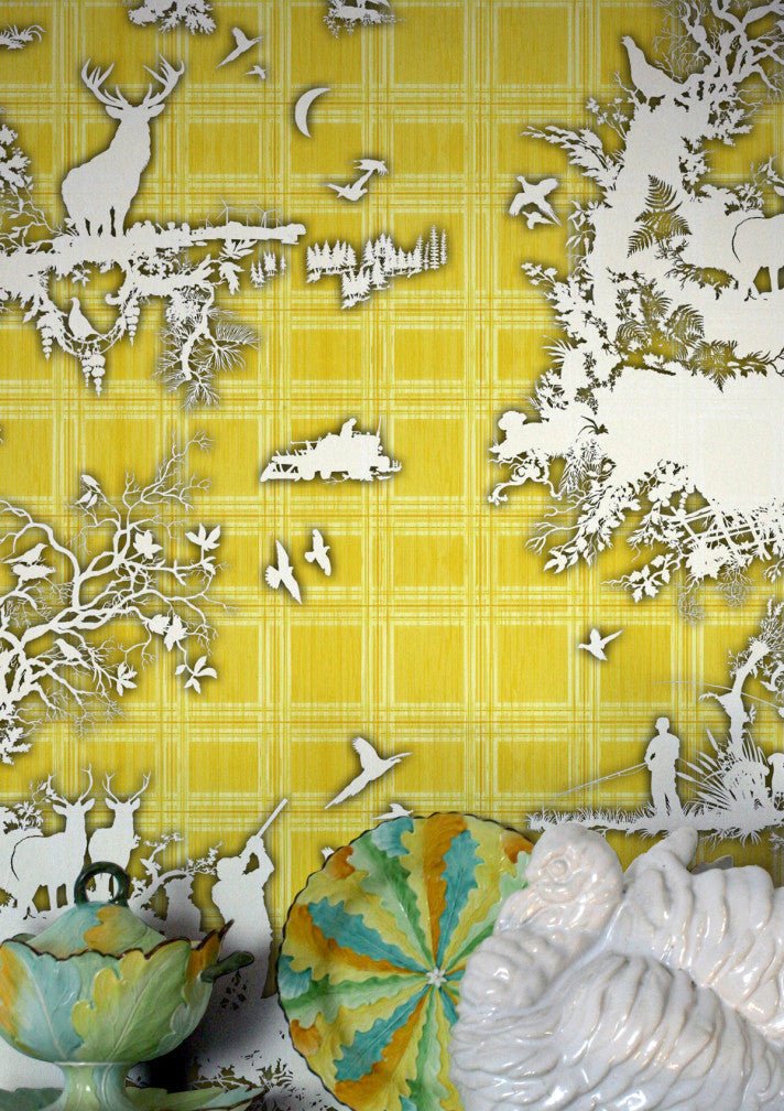 Classic Hunt Wallpaper - Yellow - Timorous Beasties - TB/CLH/MICA/06 - Premier Wallcovering