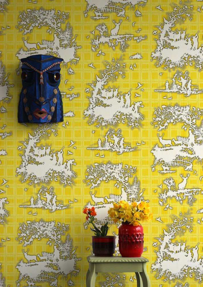 Classic Hunt Wallpaper - Yellow - Timorous Beasties - TB/CLH/MICA/06 - Premier Wallcovering