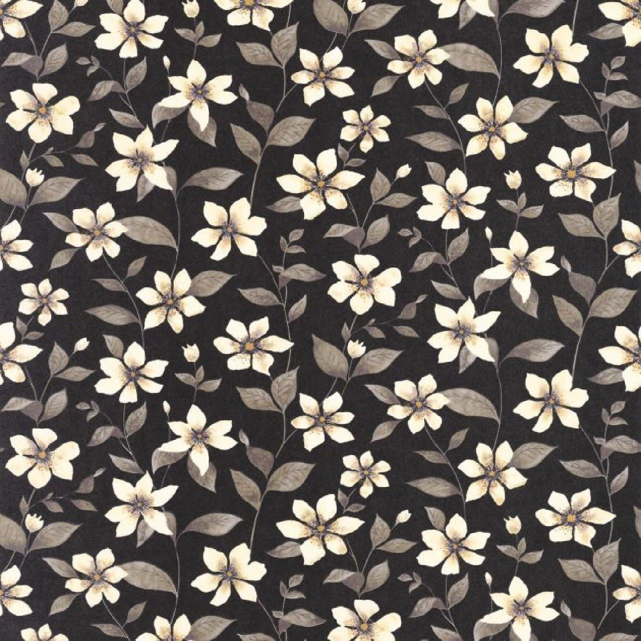 Clematites Gardens Wallpaper - Noir Fusain - Casadeco - 87649897 - Premier Wallcovering