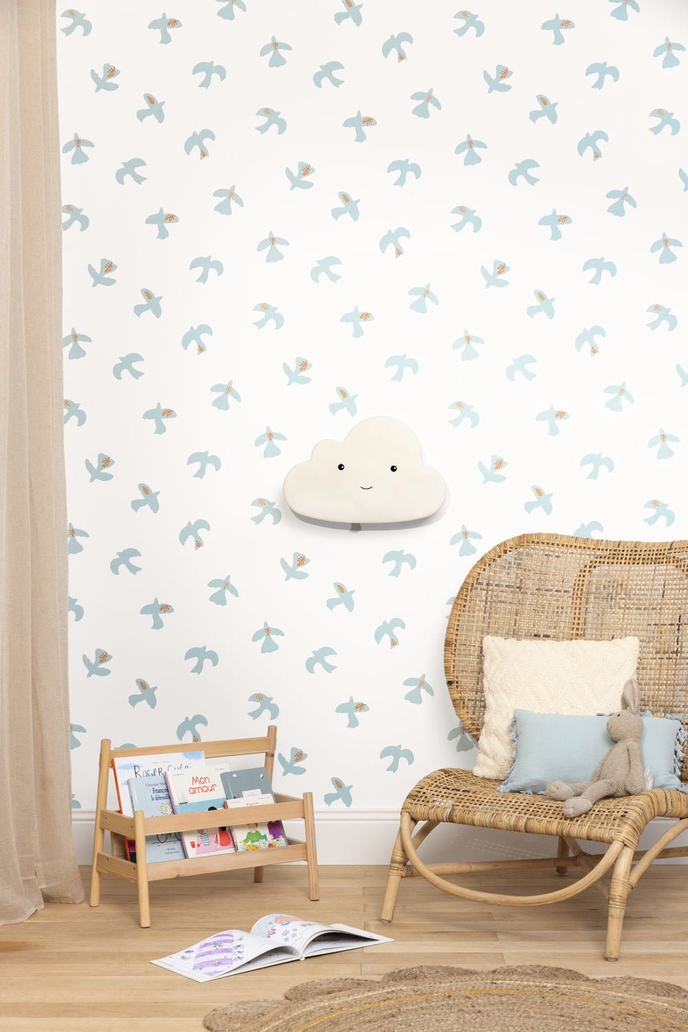 Colombe Wallpaper - Blanc Bleu Ciel - Caselio - 104500678