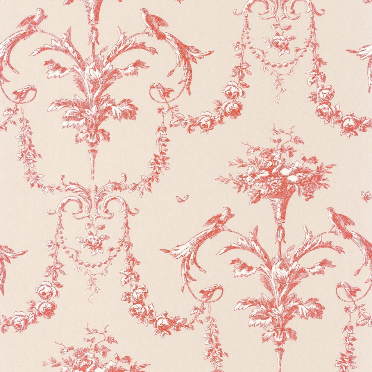 Corne D'Abondance Les Belles Toiles De Jouy Wallpaper - Rouge Carmin - Casadeco - 87928213 - Premier Wallcovering