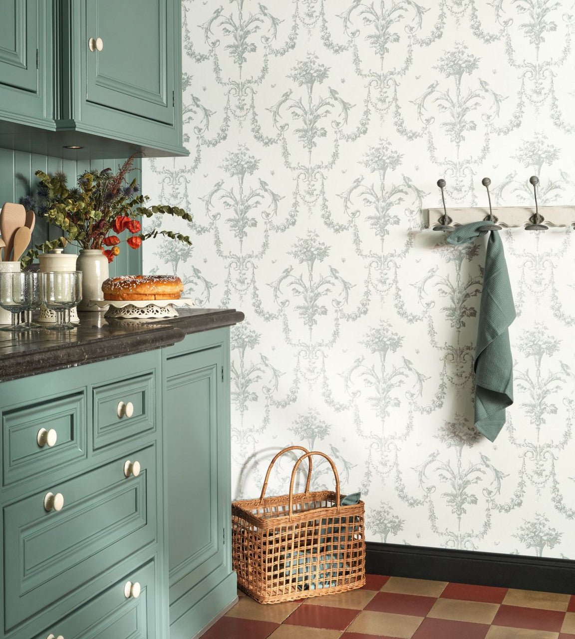 Corne D'Abondance Les Belles Toiles De Jouy Wallpaper - Vert Sauge - Casadeco - 87927323 - Premier Wallcovering