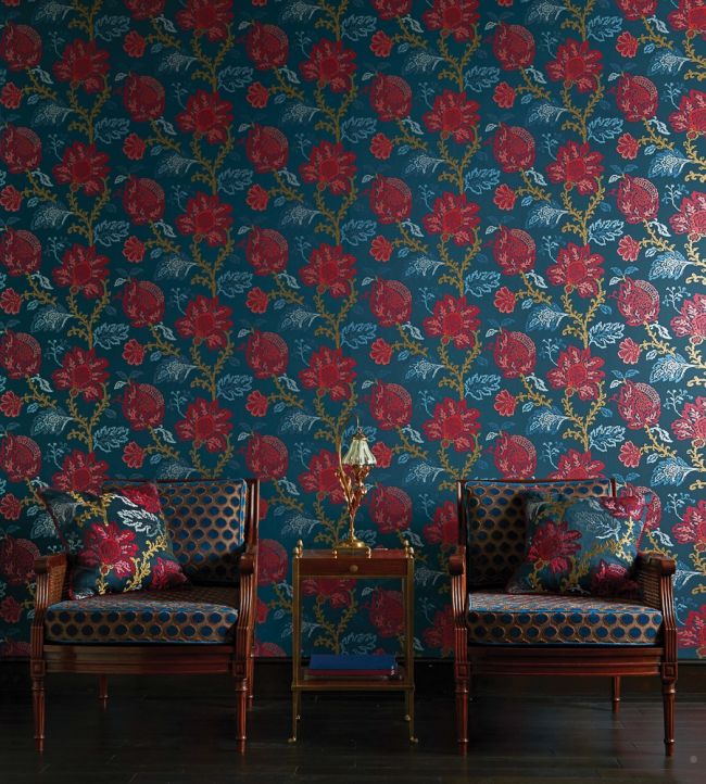 Coromandel Wallpaper - Blue/Red - Nina Campbell - NCW4270 - 01 - Premier Wallcovering