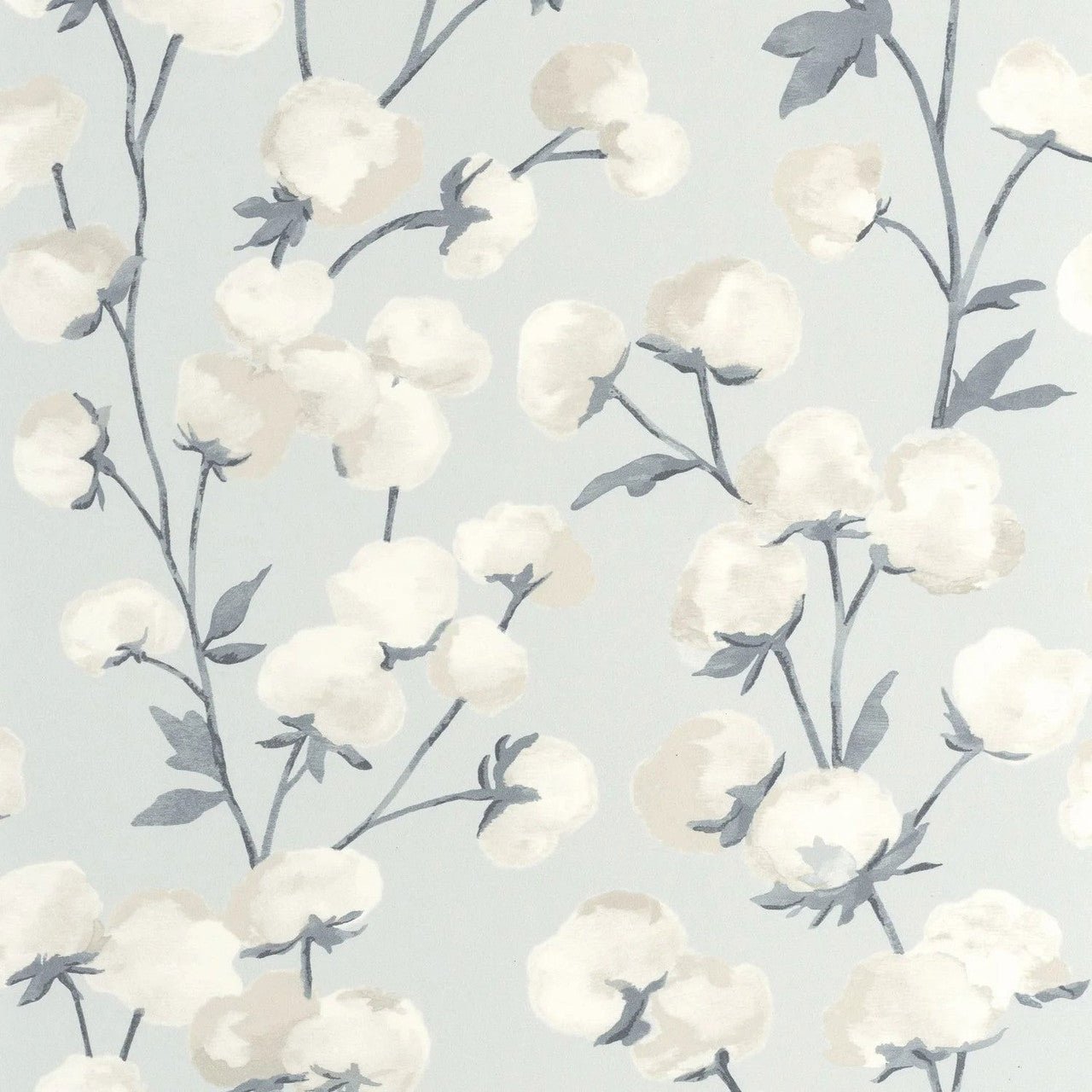Cotton Flower Soliflore Wallpaper - Bleu Acier - Casadeco - 200296226 - Premier Wallcovering