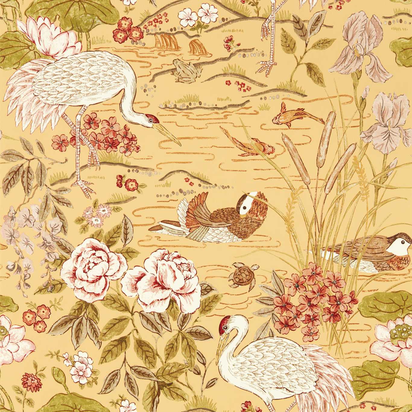 Crane & Frog Wallpaper - Honey/Olive - DWAW217124 - Sanderson