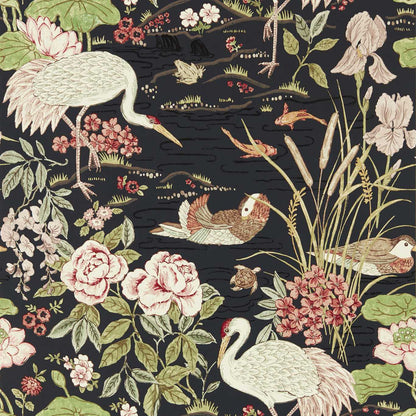Crane & Frog Wallpaper - Ink Black/Multi - DWAW217123 - Sanderson