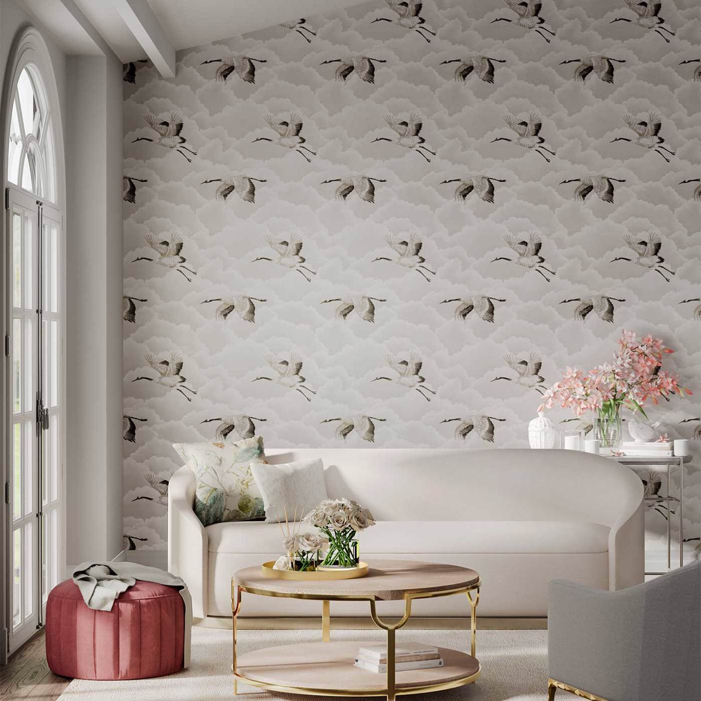 Cranes in Flight Wallpaper - Platinum - HGAT111230 - Harlequin - Premier Wallcovering