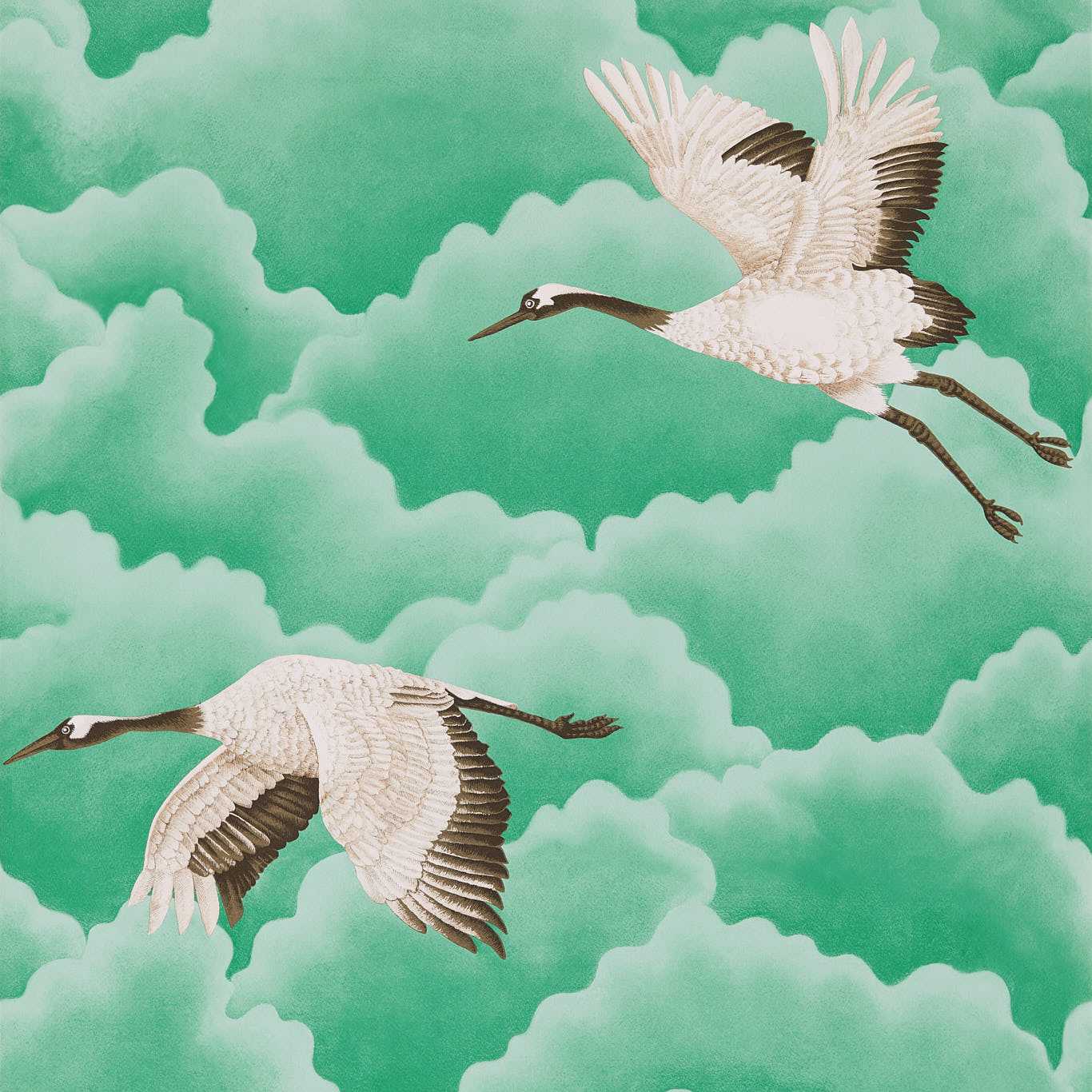 Cranes in Flight Wallpaper - Emerald - Harlequin - HGAT111233