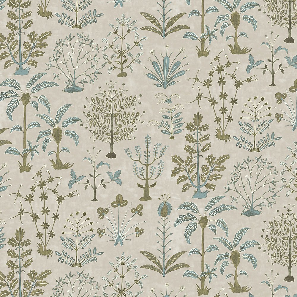 Cynthia Wallpaper - Stone, Light Blue and Olive - Josephine Munsey - JMW-102341 - Premier Wallcovering