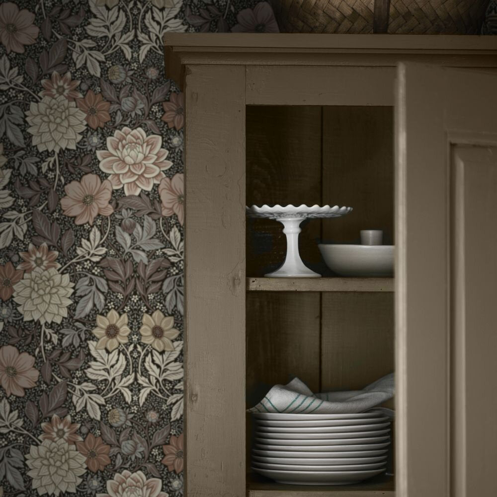 Dahlia Garden Wallpaper - Deep Brown - Boråstapeter - 7689 - Premier Wallcovering