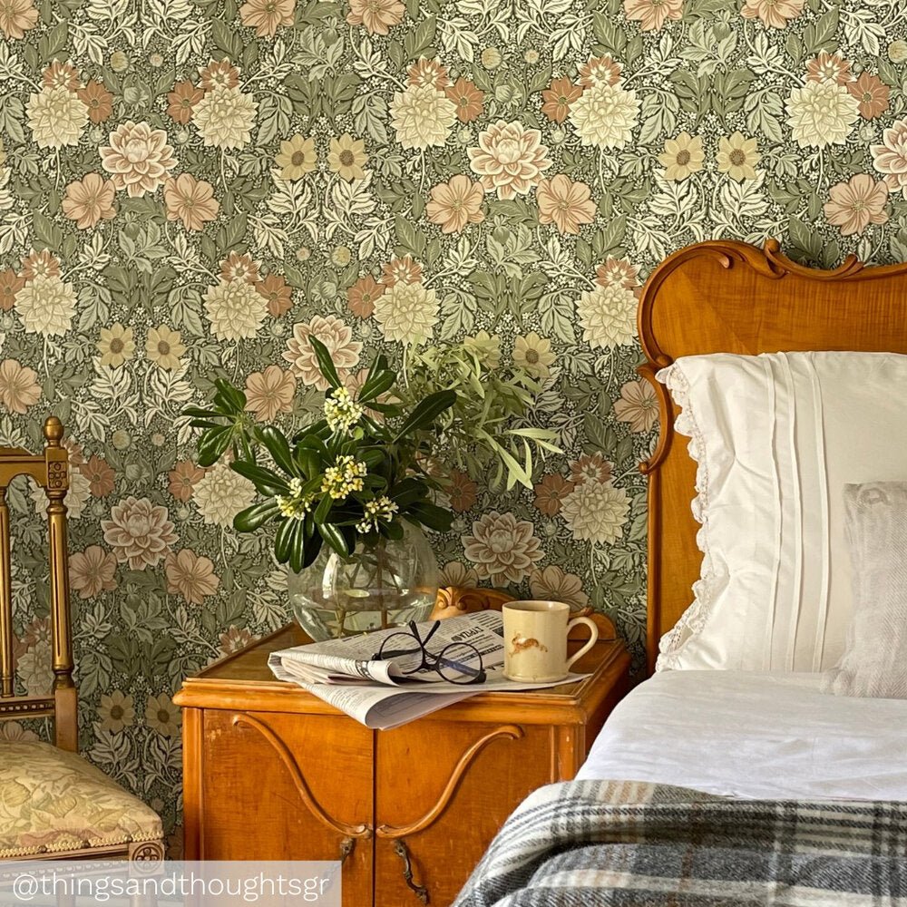 Dahlia Garden Wallpaper - Blush / Green - Boråstapeter - 7666 - Premier Wallcovering