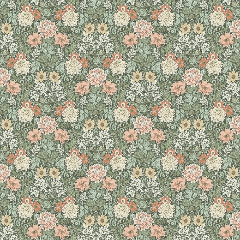 Dahlia Garden Wallpaper - Blush / Green - Boråstapeter - 7666 - Premier Wallcovering
