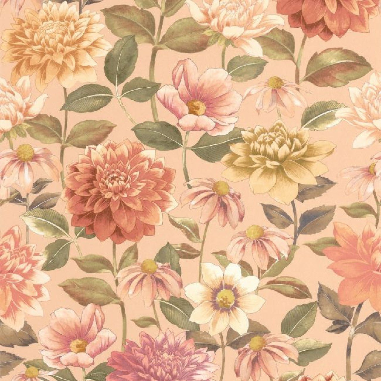 Dahlia Gardens Wallpaper - Rose Nude - Casadeco - 87664419 - Premier Wallcovering