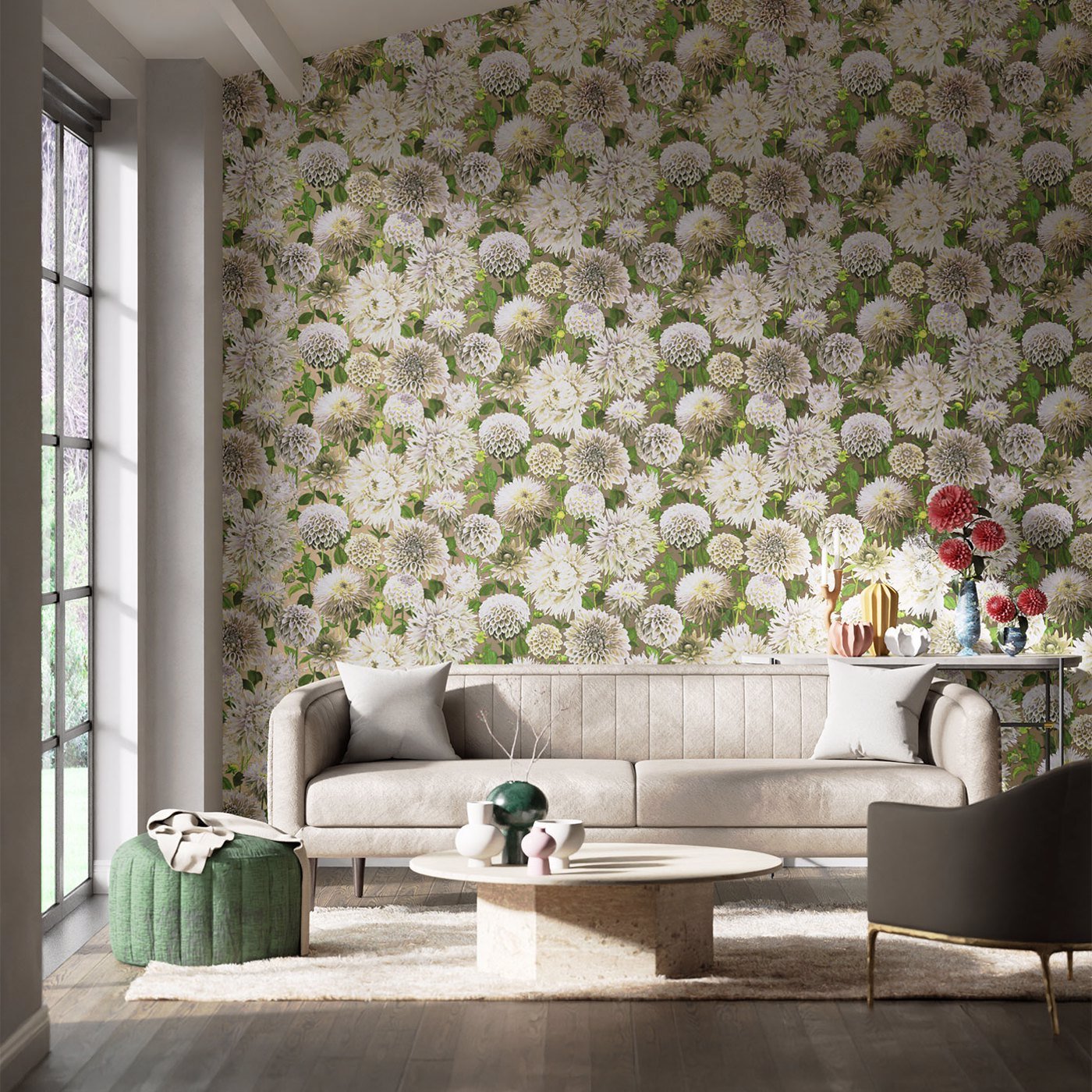Dahlia Wallpaper - Sail Cloth/Meadow/Gilver - Harlequin - HQN2112844