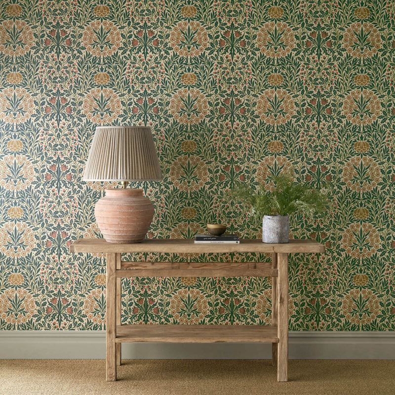 Daisy & Oak Wallpaper - Madder/Teal - Morris & Co - 217586 - Premier Wallcovering