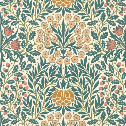 Daisy & Oak Wallpaper - Madder/Teal - Morris & Co - 217586 - Morris Wallpaper
