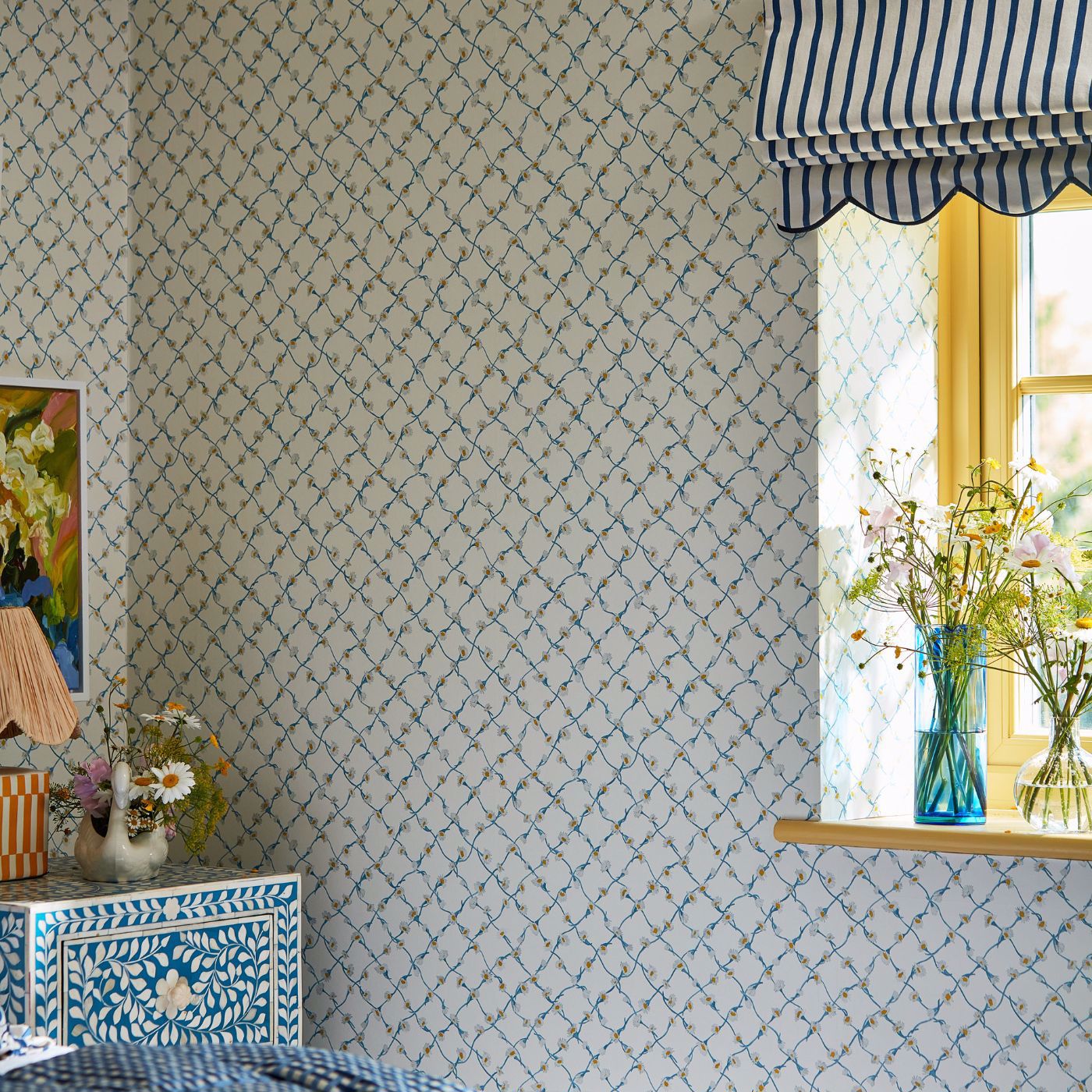 Daisy Trellis Wallpaper - Emerald/Pearl - HSRW113043 - Harlequin - Premier Wallcovering
