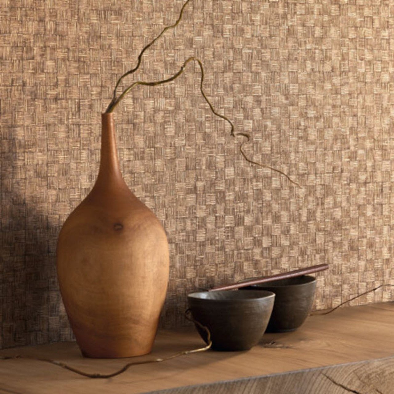 Damier Ginkgo Wallpaper - Camel - Casadeco - 86251510 - Premier Wallcovering