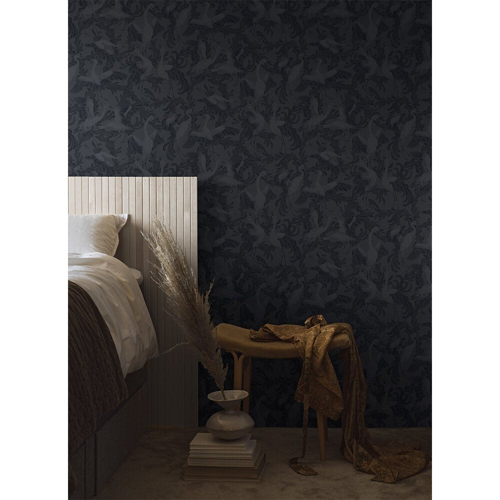 Dancing Crane Wallpaper - Indigo - Boråstapeter - 3128 - Premier Wallcovering