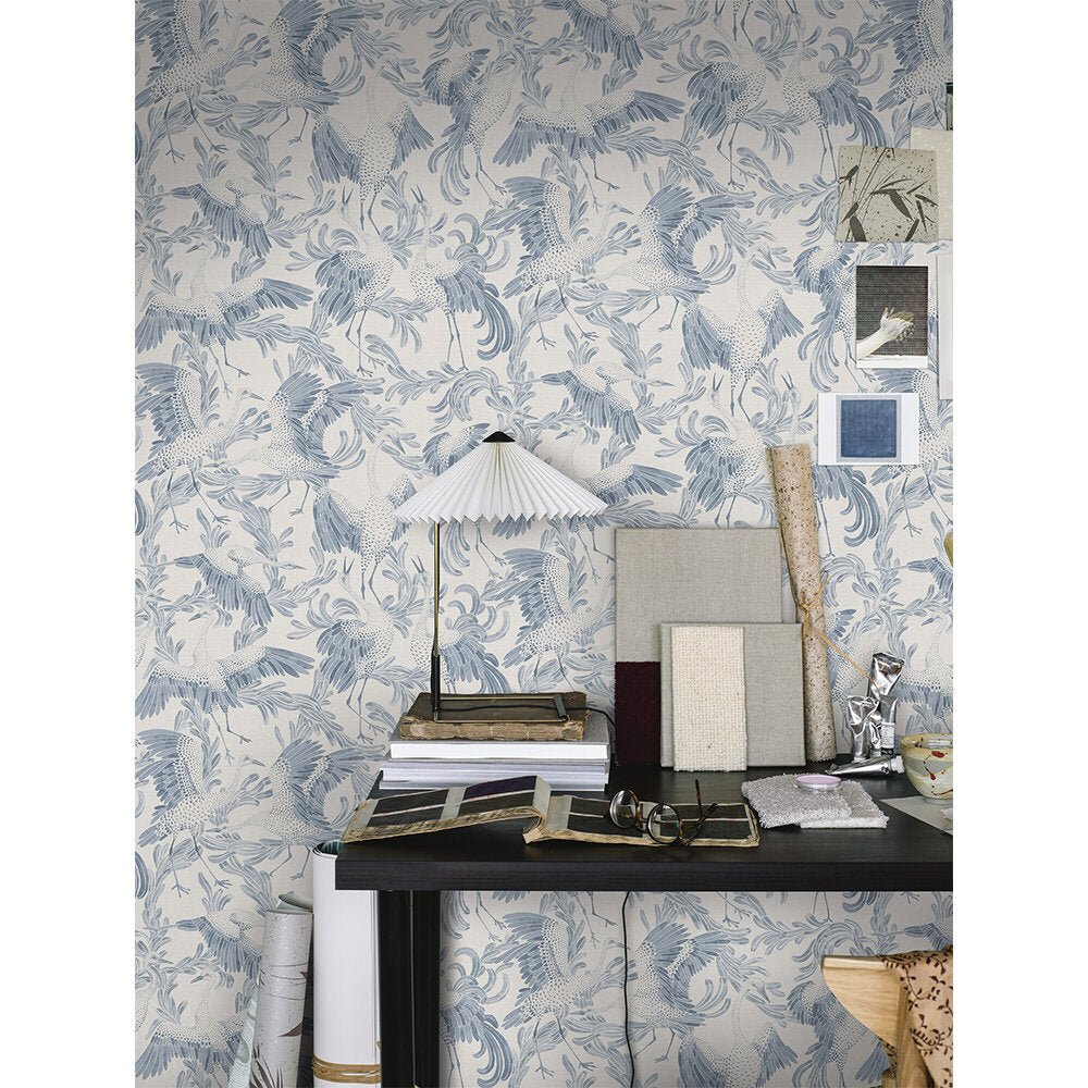 Dancing Crane Wallpaper - Ink and Ivory - Boråstapeter - 3129 - Premier Wallcovering