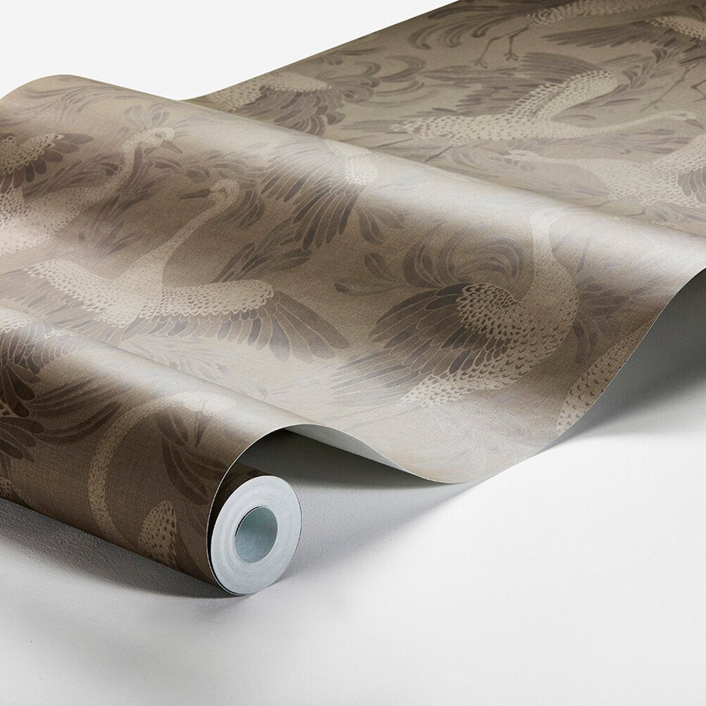 Dancing Crane Wallpaper - Earthy Brown - Boråstapeter - 3127 - Premier Wallcovering