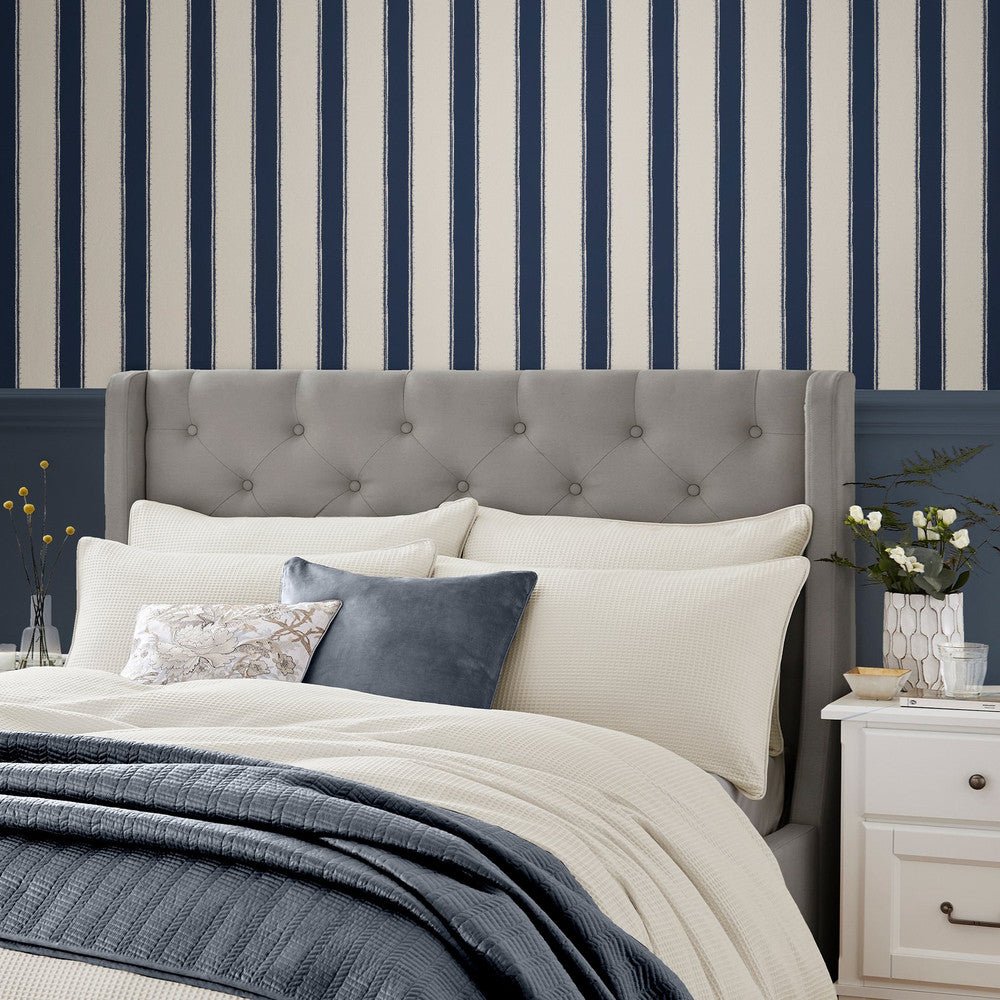 Denwick Stripe Wallpaper - Midnight Seapsray - Laura Ashley - 127404 - Premier Wallcovering