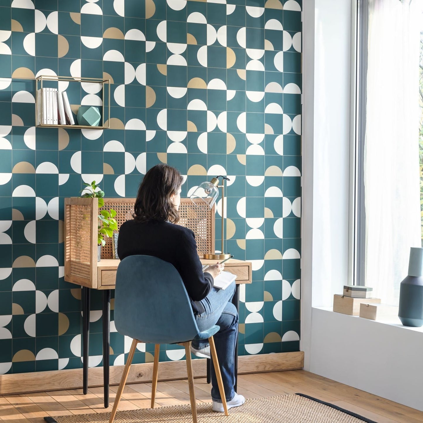 Diabolo Wallpaper - Teal Blue - Caselio - 102666120