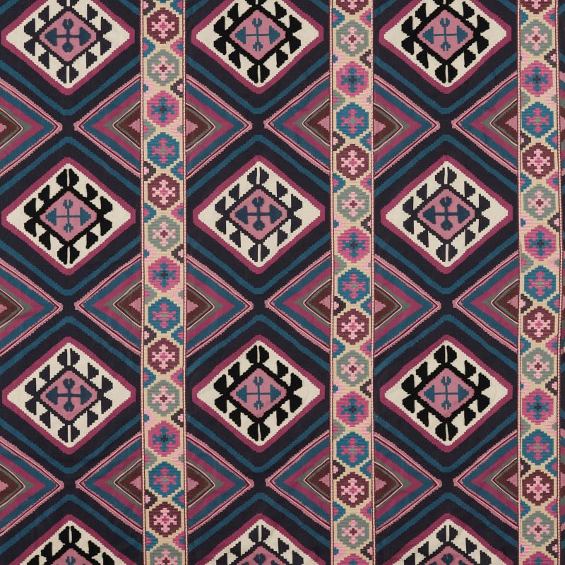 Dorothys Kilim Fabric - Barbed Berry/Indigo - Morris & Co - 237306 - Premier Wallcovering