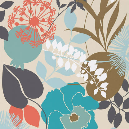 Doyenne Wallpaper - Sky/Olive/Coral - Harlequin - HSTO111493