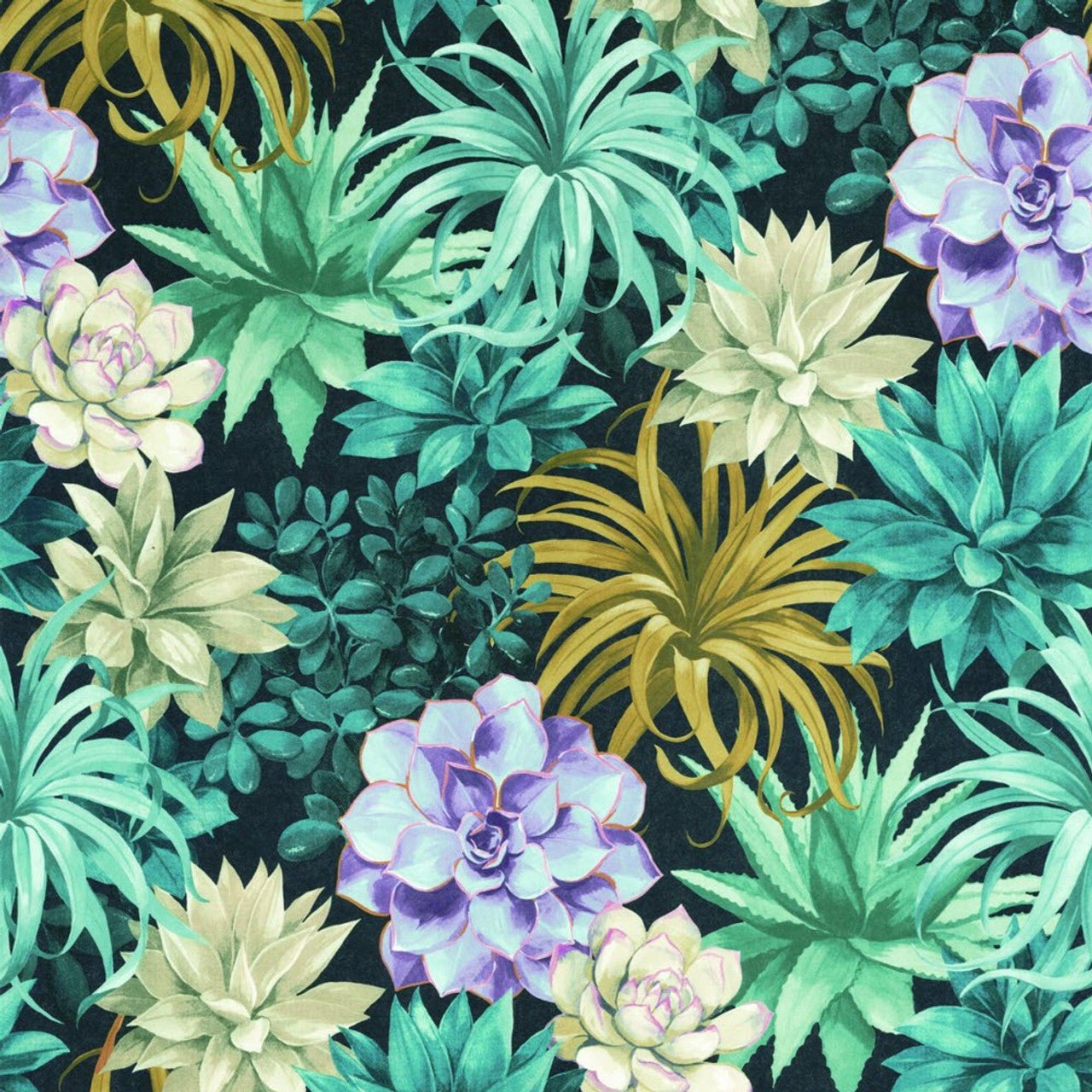 Echeveria Botanica Wallpaper - Bleu Turquoise - Casadeco - 85916585 - Premier Wallcovering