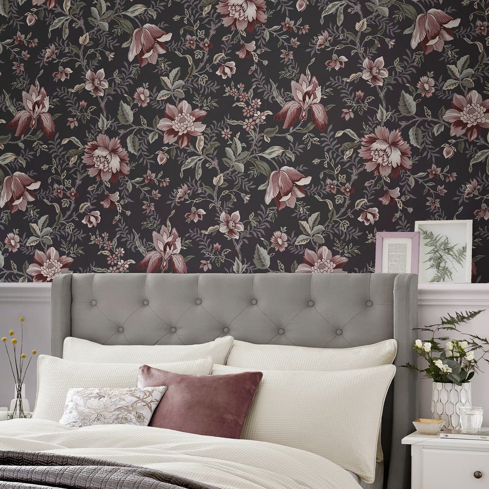 Editas Garden Wallpaper - Charcoal Grey - Laura Ashley - 121090 - Premier Wallcovering