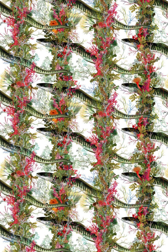 Eel Colonnade Fabric - Green - Timorous Beasties - DIGIP/EEL/LU/01 - Premier Wallcovering