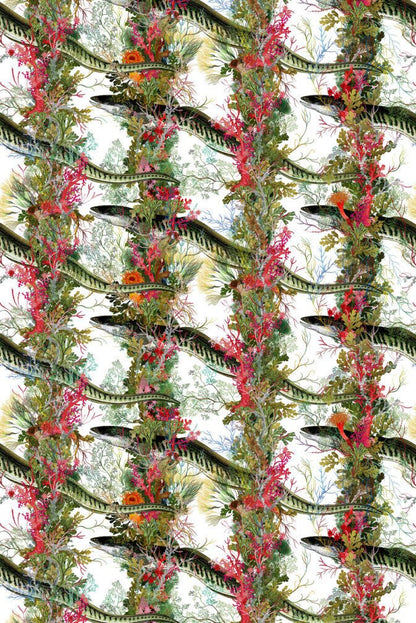 Eel Colonnade Fabric - Green - Timorous Beasties - DIGIP/EEL/LU/01 - Premier Wallcovering