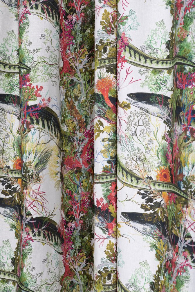 Eel Colonnade Fabric - Green - Timorous Beasties - DIGIP/EEL/LU/01 - Premier Wallcovering
