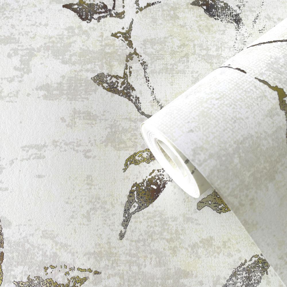 Elegance Leaf Impression Wallpaper - Rose Gold / Silver Grey - Galerie - 11501 - Premier Wallcovering