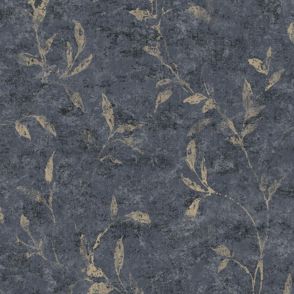Elegance Leaf Impression Wallpaper - Blue / Bronze Brown - Galerie - 11505 - Premier Wallcovering