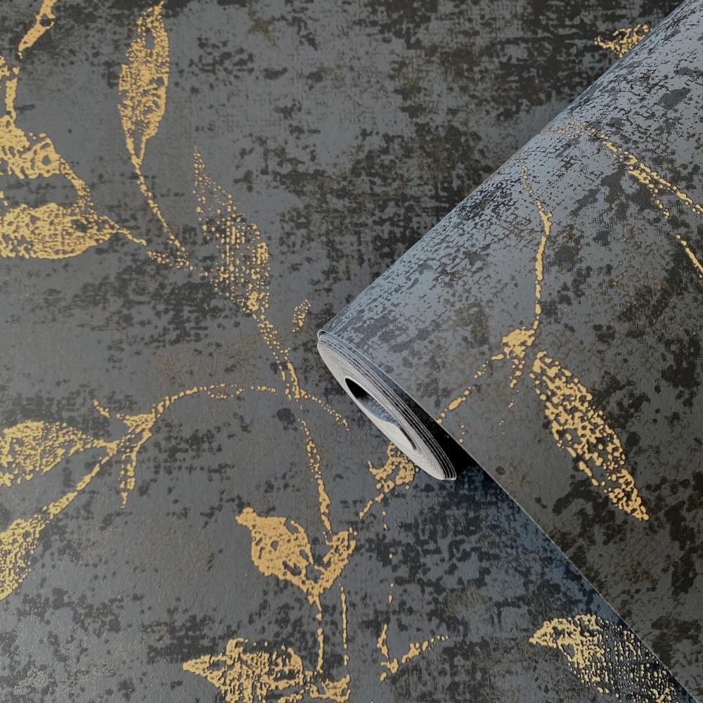 Elegance Leaf Impression Wallpaper - Blue / Bronze Brown - Galerie - 11505 - Premier Wallcovering