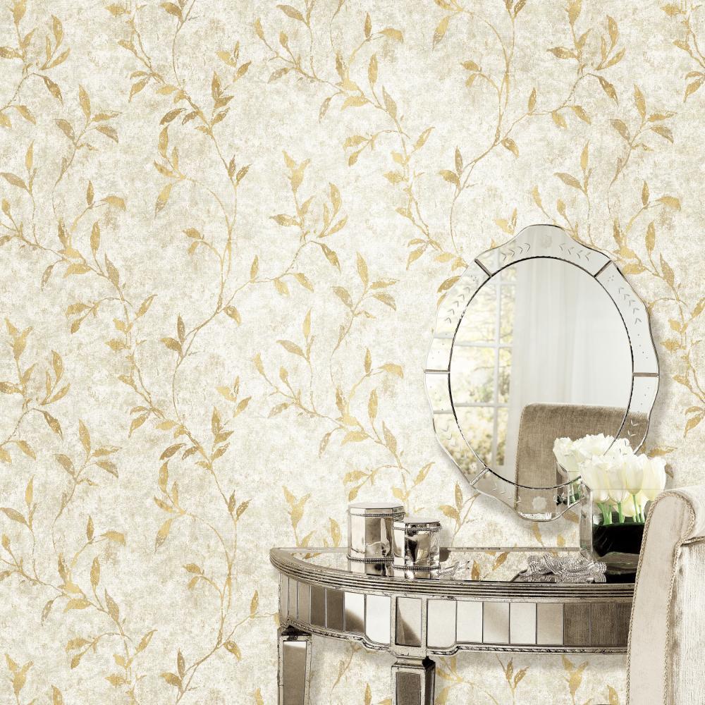 Elegance Leaf Impression Wallpaper - Gold / Beige - Galerie - 11502 - Premier Wallcovering