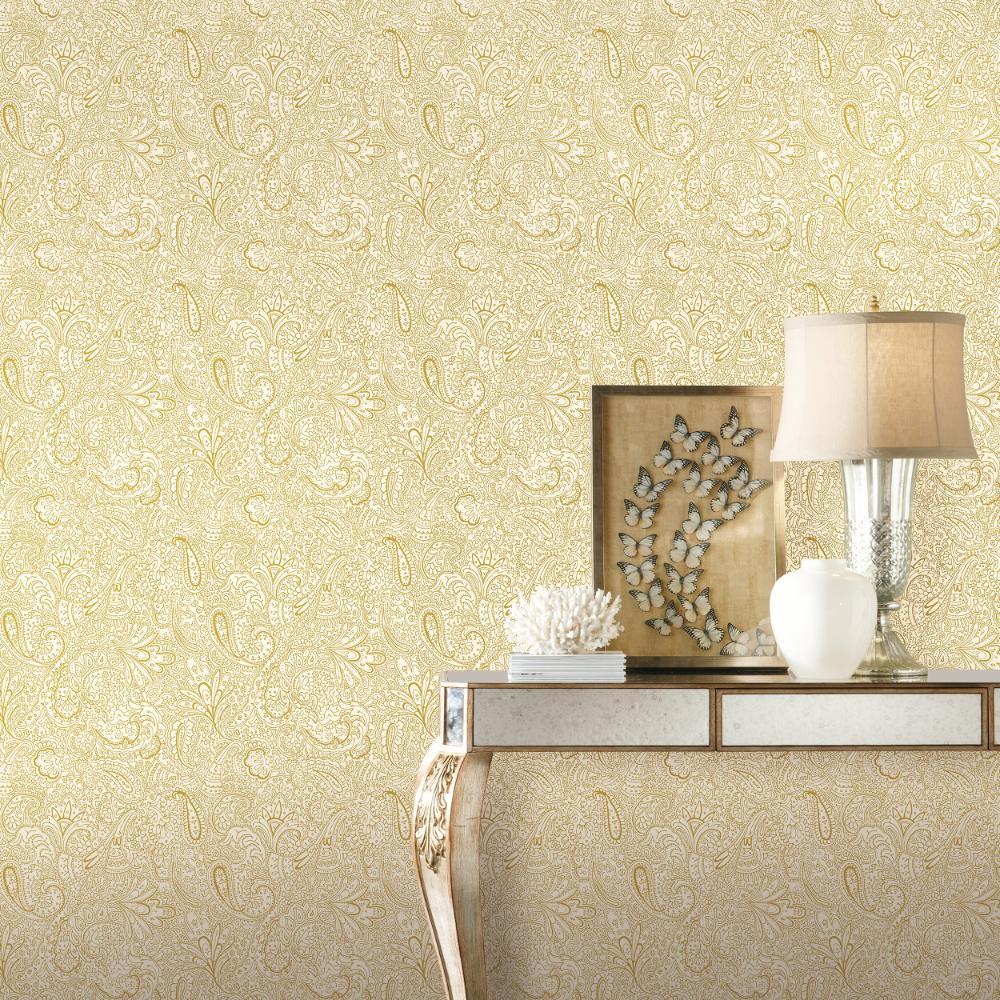 Elegance Paisley Trellis Wallpaper - Warm Gold - Galerie - 11302 - Premier Wallcovering
