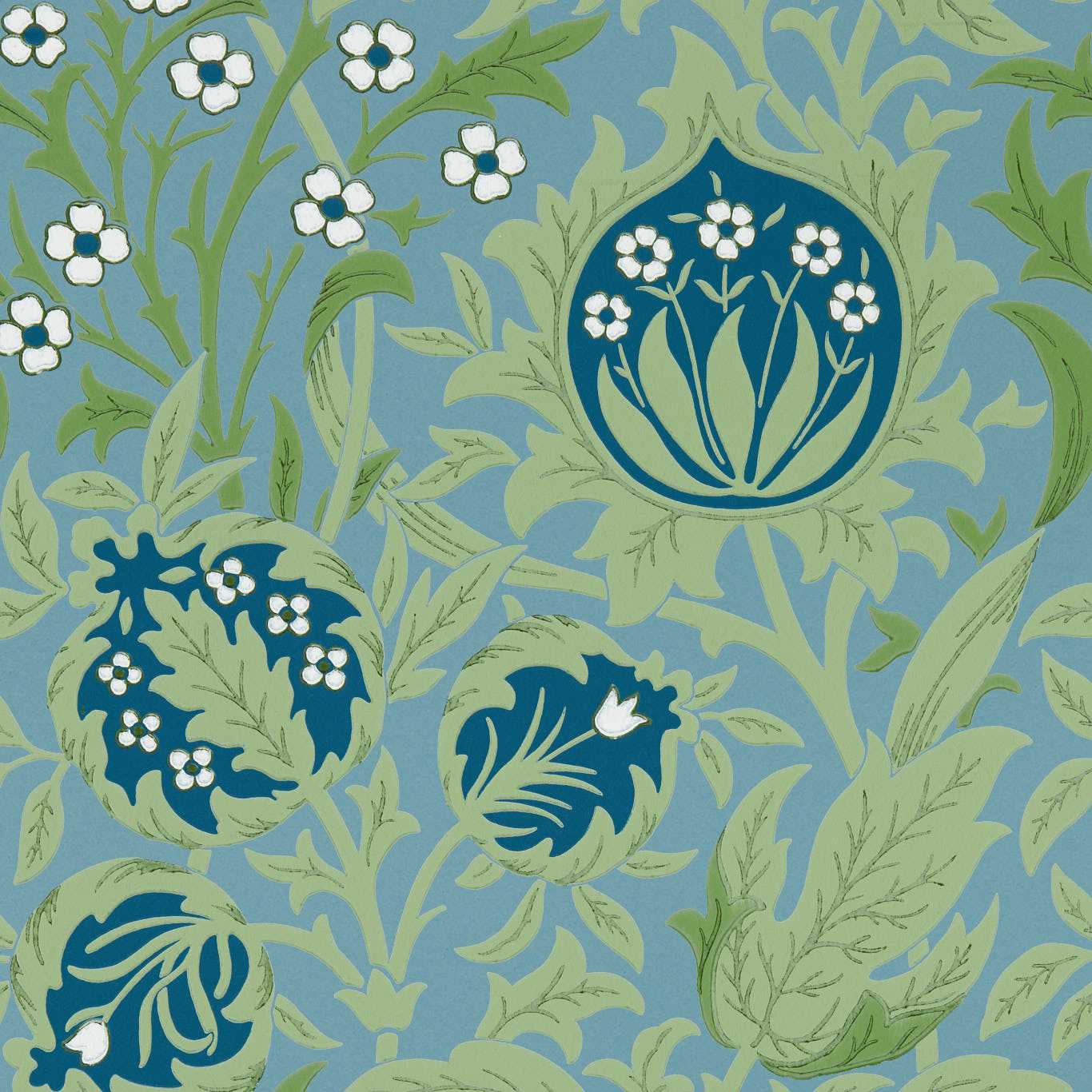 Elmcote Wallpaper - Dearle Blue - 217200 - Morris & Co - Premier Wallcovering