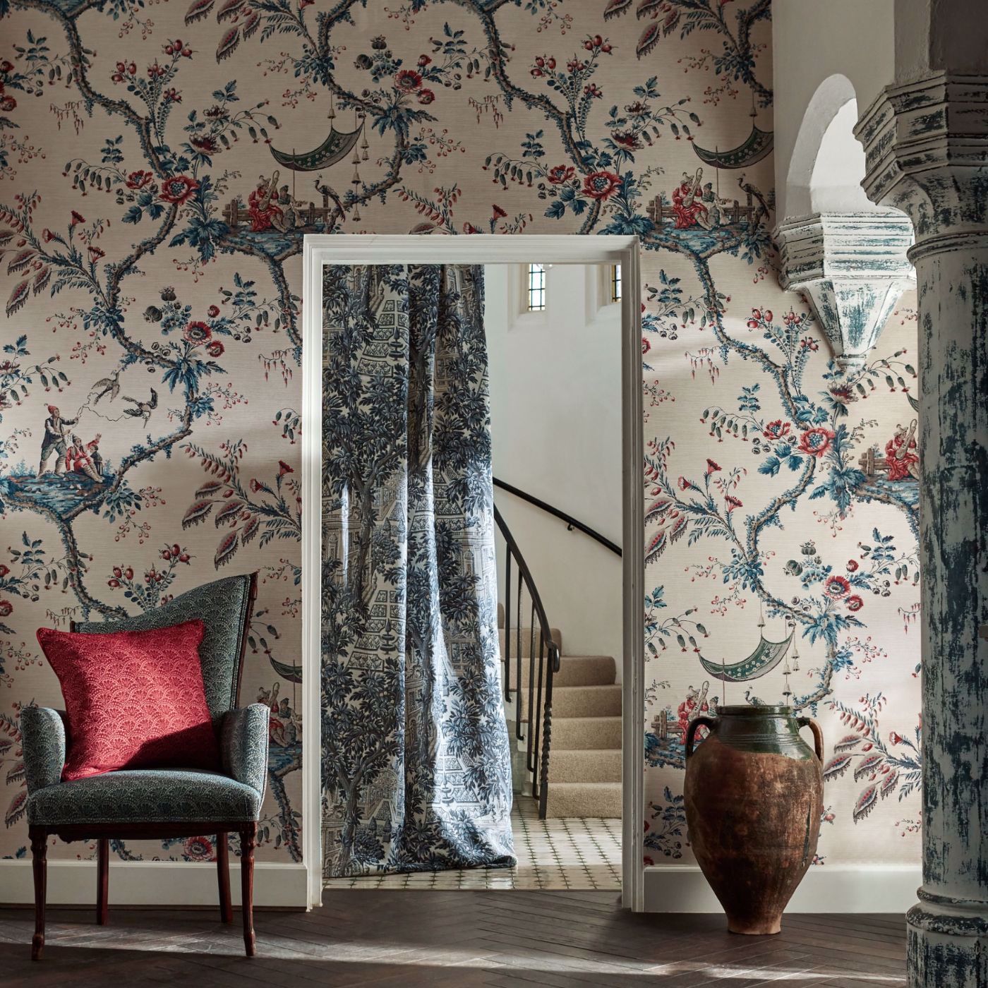 Emperor's Musician Wallpaper - Indigo - Zoffany - ZATW313050 - Morris Wallpaper