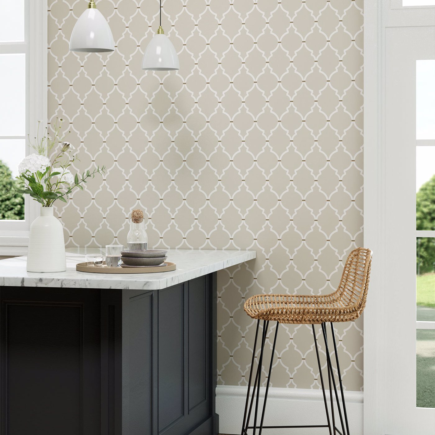 Empire Trellis Wallpaper - Linen/Cream - DART216337 - Sanderson