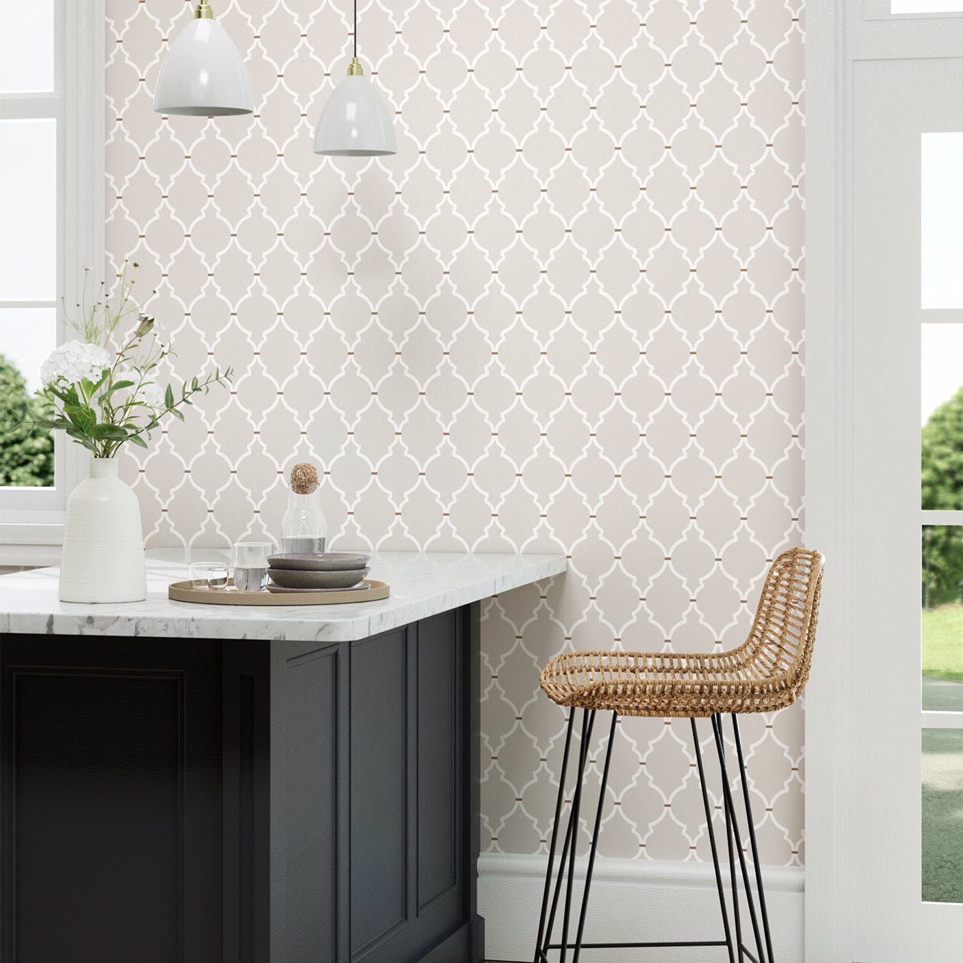 Empire Trellis Wallpaper - Silver/Calico - DART216335 - Sanderson