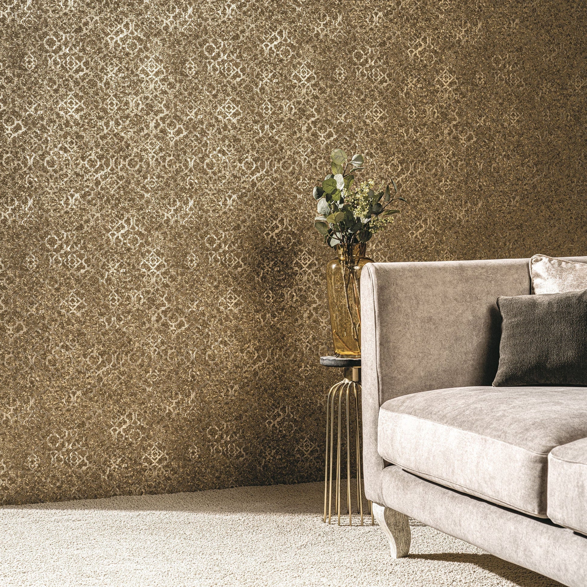 Emporium Aged Quartrefoil Wallpaper - Deep Gold - Galerie - DWP0246 - 07 - Premier Wallcovering